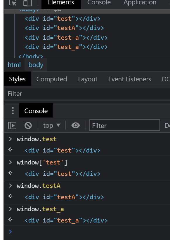 mostrar como todo elemento html com id é acessível pelo objeto global window