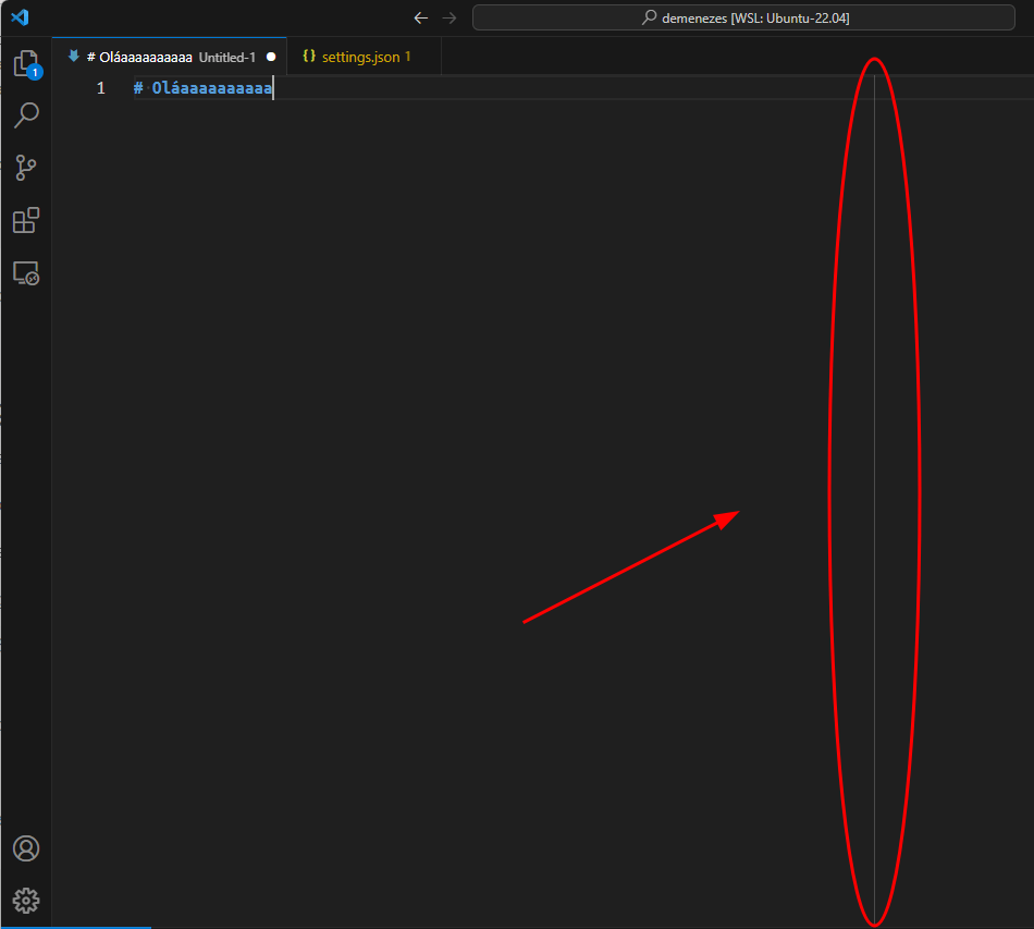 linha vertical no editor de código do vs code na coluna 80