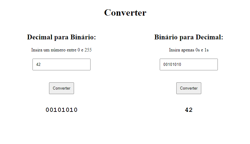 tela do sistema que conversa binário em decimal e vice versa